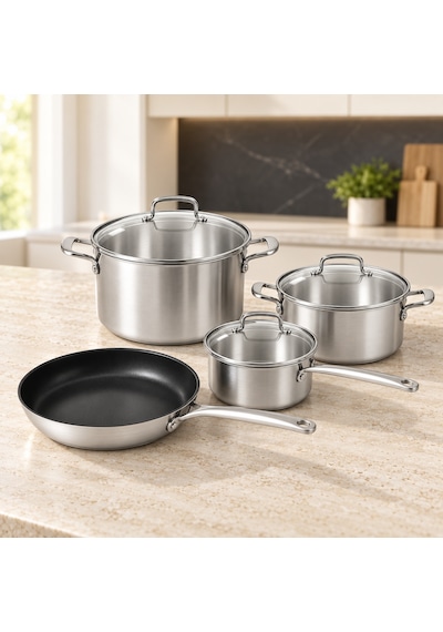 Kitchenaid 7 Parça Çelik Tencere Seti Metalik