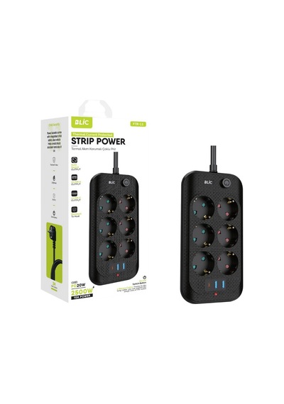 Çeşithane Blic Kablolu 3 Lü Priz Ve Usb Şarj İstasyonu 2 Usb + 1 Type-c Çıkışlı Termal Akım Ve Ç 2