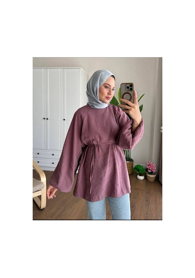 Unika Boutique Kadın Trend Balon Kol Tunik Modal Kumaş Dokusu Yumuşacık 38 40 42 44 Beden Arası Standar Beden Bordo