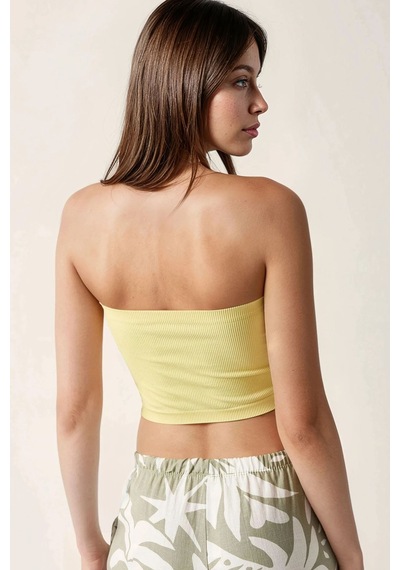Hiccup Slim Fit Straplez Kısa Üst Sarı