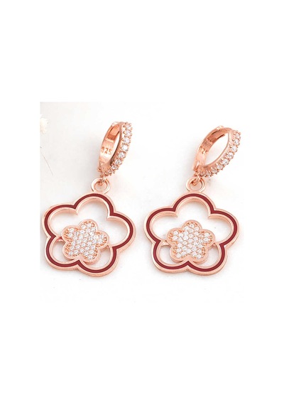 925 Ayar Gümüş Rose Sallantılı Çiçek Desenli Kadın Küpe 14 MM Gümüş