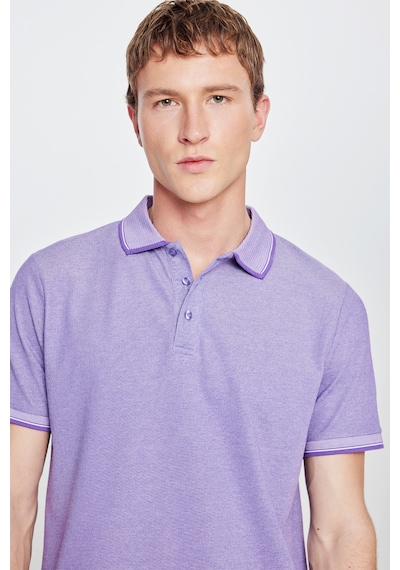 AC&Co / Altınyıldız Classics 4A4820200047MBYXL Düğmeli Polo Yaka Cepsiz Slim Fit Erkek Tişört Mor - Beyaz