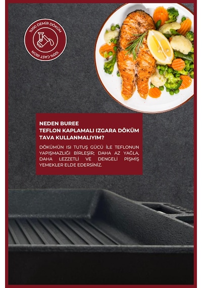 Buree Dikdörtgen Teflon Kaplamalı Izgara Döküm Tava - 26 X 32 Cm Tanımsız