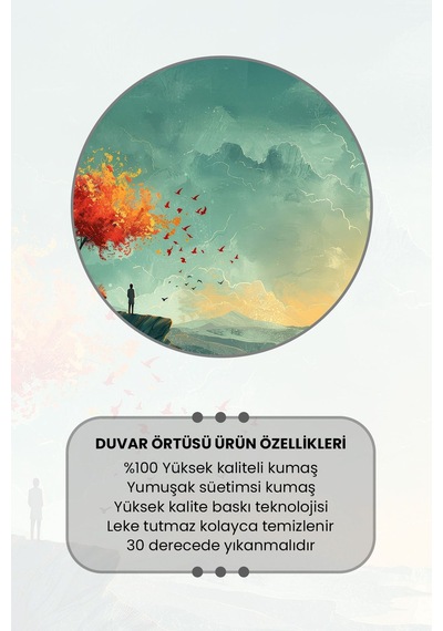 Gün Batımında Yalnızlık Desenli Duvar Halısı Duvar Örtüsü Tapestry Süet Dokulu Kumaş