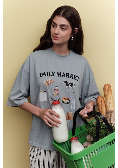 Manuka Baskılı Kısa Kol T-shırt Market Market