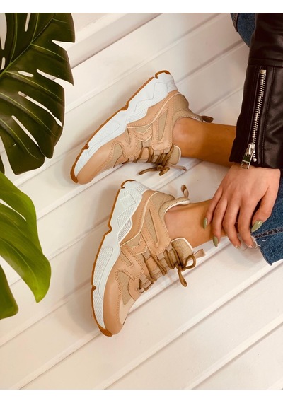 Erva'nın Butiği Nude Deri Travis Kadın Sneakers-2725