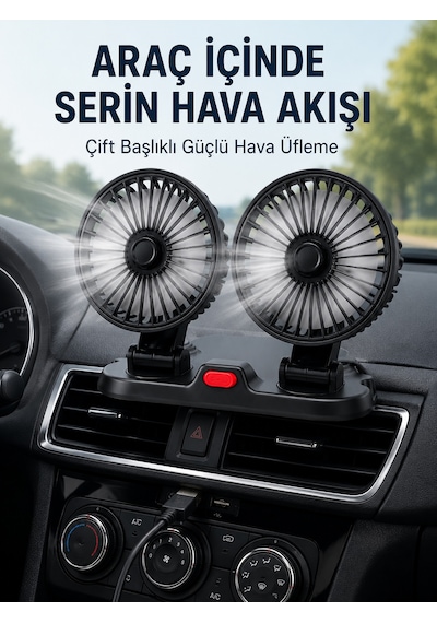 Ayarlanabilir Çift Başlıklı Sessiz Araç İçi Vantilatör - Lisinya St