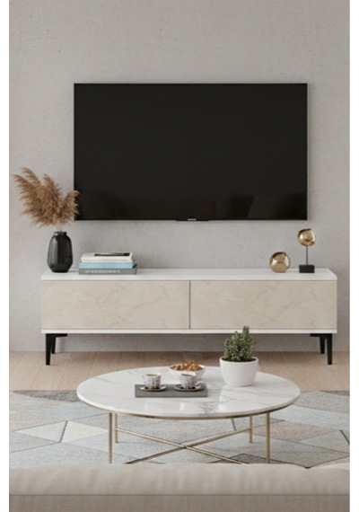 Tsa1299bt Aplos Tv Stand, Tv Sehpası Beyaz-traverten 120cm
