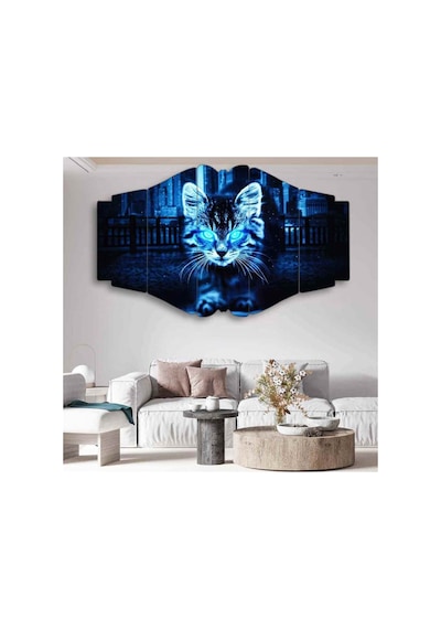 Geceye Meydan Okuyan Kedi 5 Parçalı Tablo Görsel - 702503169 Görsel