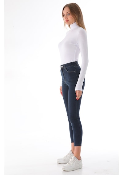 Penyebizden Kadın Viskon Tam Balıkçı Yaka Çıtçıtlı Zıbın Body-beyaz