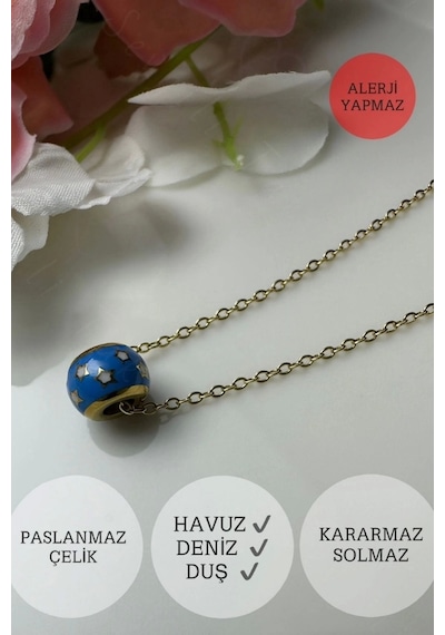 Yıldız İşlemeli Gold Çelik Zincir Kolye Miracle Serisi Altın
