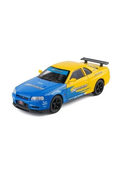 Nissan Skyline Gtr R34 Modifiyeli 1:24 Diecast Metal Model Araba Koleksiyon Sesli Işıklı Sarı Mavi
