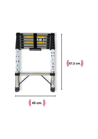 Çelik Endokon 7 Basamaklı - 200 Cm. Teleskopik Merdiven - I Tipi Uzayan Merdiven