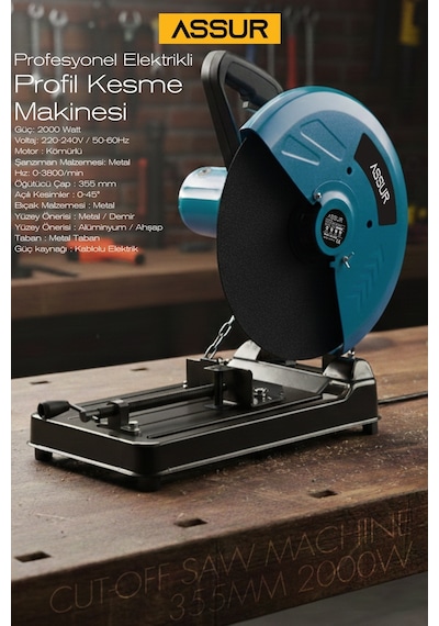 Assur ASR618 2000 W 355 MM Profil Metal Kesme Mavi