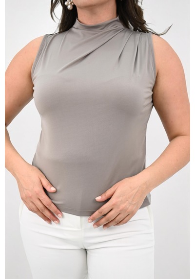 Kadın Büyük Beden Drape Detaylı Dik Yaka Bluz 1851-25 001