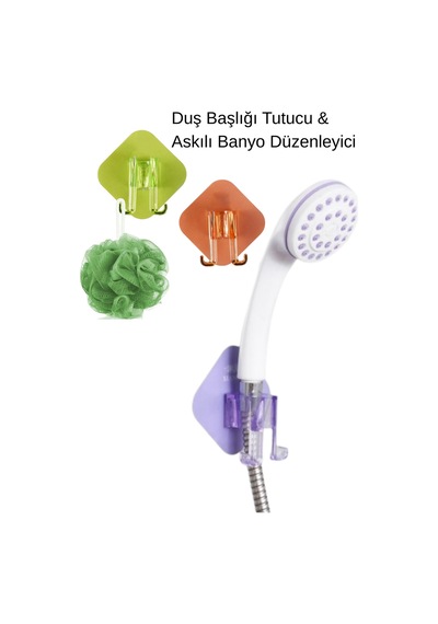 Duş Başlığı Tutucu Askılı Kendinden Yapışkanlı Banyo Kancalı Askılık Organizer Çok Renkli Plastik Diğer