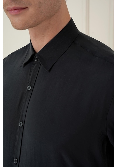 Efor Slim Fit %100 Modal Uzun Kol Klasik Siyah Gömlek Gk 743 Siyah