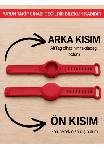 Beylini Airtag Yuvalı Bileklik Çocuk Yaşlı Alzahimer Demans  Bilekliği Boş Airtag Yuvalı Renkli Kırmızı