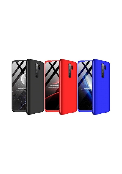 Noktaks - Redmi Note 8 Pro Uyumlu Kılıf Parmak İzi Tutmayan Alt Üst Geçmeli 3 Parça Ays Kapak - Mavi - T10537