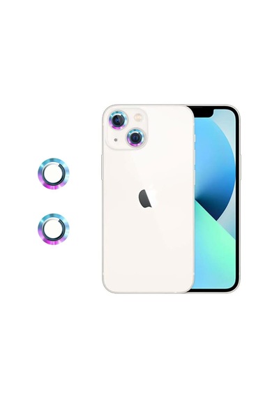 Binano Metal Ring Apple Uyumlu iPhone 13/13 Mini Gökkuşağı Kamera Koruyucu
