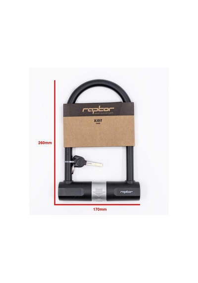 Raptor - Anahtarlı U Kilit 170 260mm Bisiklet Motosiklet Scooter Güvenlik U Kilidi Siyah