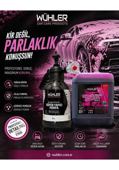 %95 Cilalı Pembe Oto Şampuanı 5 Lt + Hediye Köpük Atan Basınçlı Pompa 2 Lt