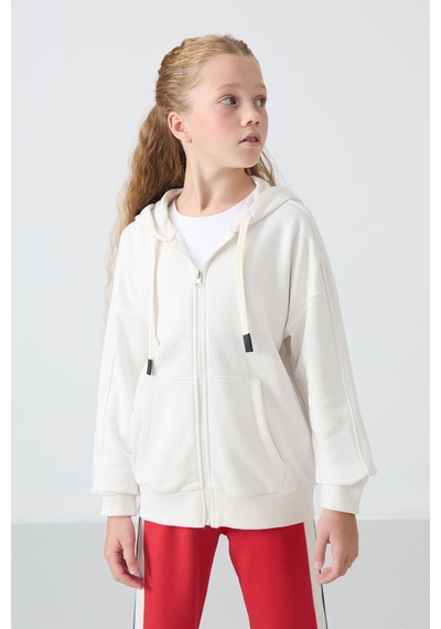 Tommy Life Ekru Pamuklu İçi Tüylü Yumuşak Dokulu Standart Fit Nakışlı Kız Çocuk Sweatshirt - 75149 Ekru