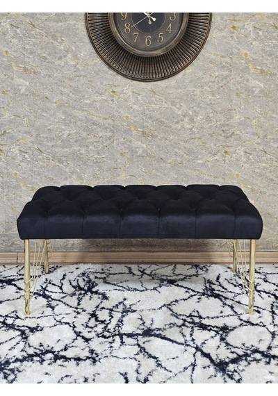 Zafir Gold Tel Ayaklı 90 Cm Puf Bench - Puf - Bench - Kasalı Oturak - Oturak - Yatak Ucu Puf Siyah