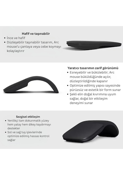 Etashop Katlanabilir Kablosuz 2.4g Arc Mouse Sessiz Dokunmatik 1000 Dpı Taşınabilir Ergonomik Fare Diğer