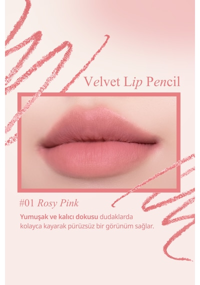 Kremsi e Sahip Dudak Kalemi Ve Kalemtıraş Seti Clio Velvet Lip Pencil Set 01 Rosy Pink