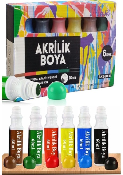 Sıvı Akrilik Boya 6 Renk 60 Ml 1 Paket Masis Likit Akrilik Boya 6 Lı Akrilik Markör Mürekkep Grafiti Ahşap Plastik Çok Renkli