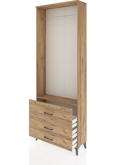 Arges Dolap Tek Raflı 3 Çekmeceli Tek Askılı 88x30x243 Çam-çam Çam