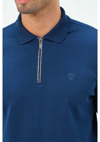Fermuarlı Uzun Kollu Regular Fit Erkek Polo Yaka T-shirt Marin