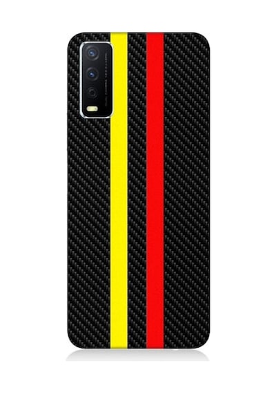 Vivo Y11s Uyumlu Sarı Kırmızı Karbon Motif Desenli Silikon Kılıf
