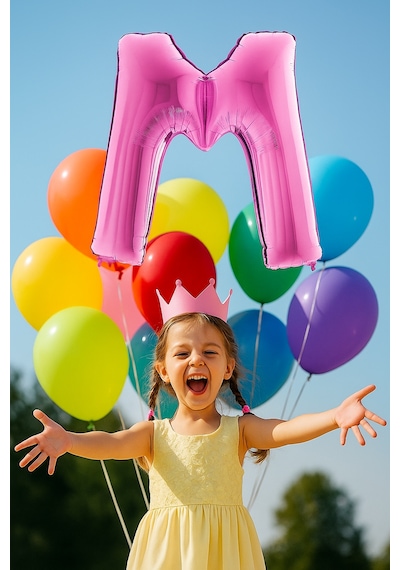 Folyo Harf ''m'' Pembe Renkli 40 Inc 101 Cm-grabo Doğum Günü Balonu Çok Renkli