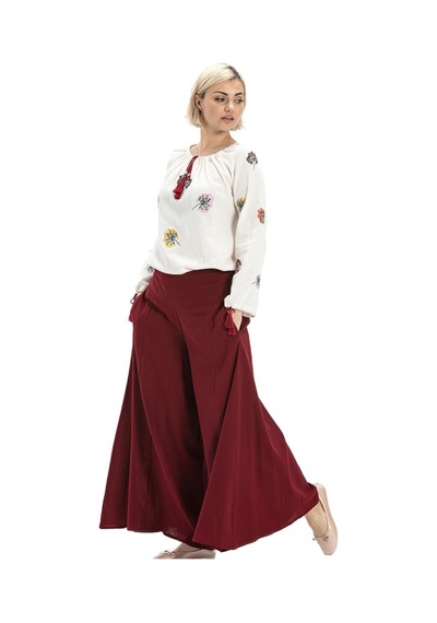 Eliş Şile Bezi Şile Bezi Bol Paça Yazlık Pantolon Bordo Brd-bordo Bordo