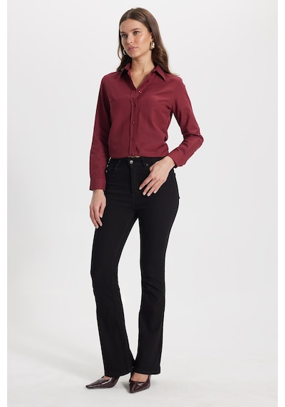 Tudors Kadın Regular Fit Klasik Kesim Pamuklu Likralı İspanyol Paça Siyah Jean Kot Pantolon-50789