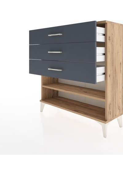 Arges Şifonyer Tek Raflı 3 Çekmeceli 88x30x96 Çam-antrasit Atlas Çam