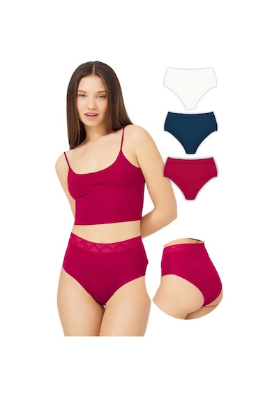 Cottonhill Basic Yüksek Bel Lazer Kesim Bikini Külot 3'lü Paket Renkli2 Çok Renkli