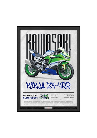 Kawasaki Ninja Zx-4 Rr Siyah Ahşap Çerçeveli Poster, Dekoratif Motosiklet Duvar Tablosu