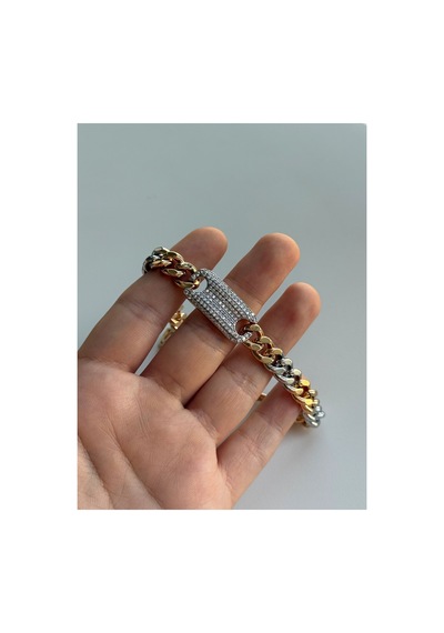 Çelik Silver Ve Rose Gold Mix Renk Full Gömme Taşlı Ruby Bileklik -kararma Yapmaz- Metalik