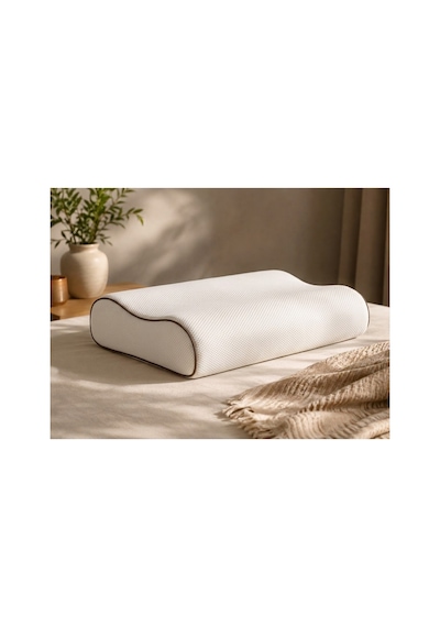 %100 Doğal Lateks Ortopedik Yastık Boyun Destekli Ergonomik Uyku Yastığı Pamuklu Kılıf 40x60x12/9 Cm