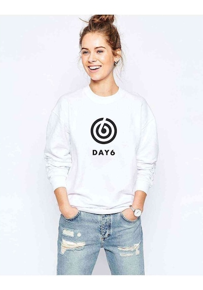 Day 6 Baskılı Beyaz Kadın Sweatshirt
