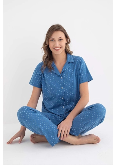 Senfoni Kadın Gömlek Yaka Kısa Kol Pamuklu Pijama Takımı 6011 -1 Adet 001