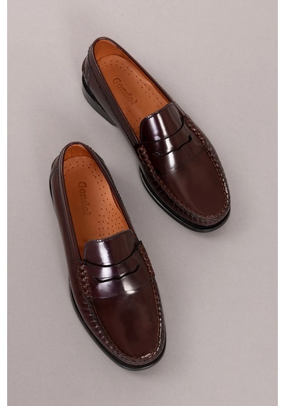 Gondol Erkek Hakiki Deri Kösele Loafer Ayakkabı Ny.005 Bordo Rugan