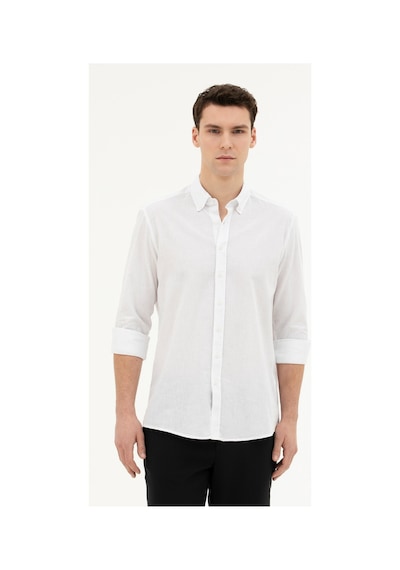 Pierre Cardin Keten Karışımlı Regular Fit Uzun Kollu Gömlek 1834748 Beyaz