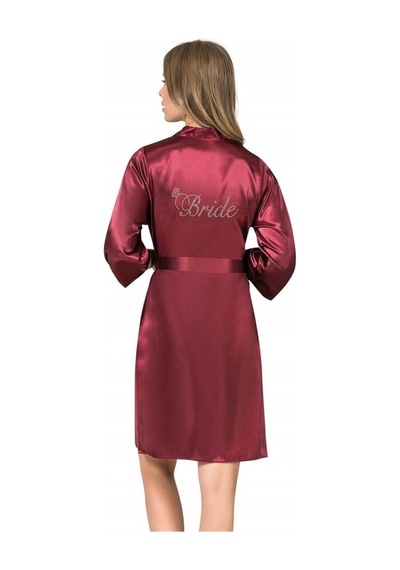 Red Womans Bordo Kısa Saten Bride Sabahlık