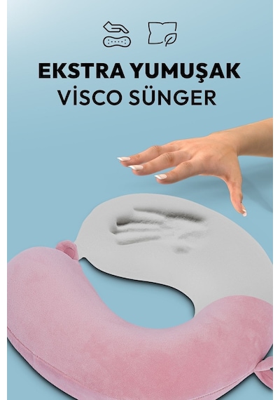 Wexta Seyahat Boyun Yastığı Comfort Ortopedik Seyahat Yastığı Visco Pembe