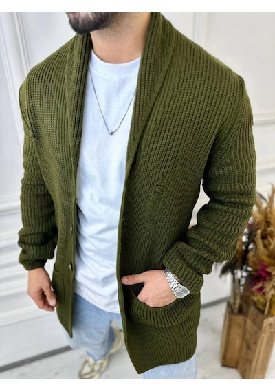 Elku Moda Hırka Örgülü Şal Yaka Cepli Lazer Kesim Yırtık Detaylı Tüylenmez Örgü Triko Hırka Yeşil Elku Moda Hırka Örgülü Şal Yaka Cepli Lazer Kesim Yırtık Detaylı Tüylenmez Örgü Triko Hırka Yeşil