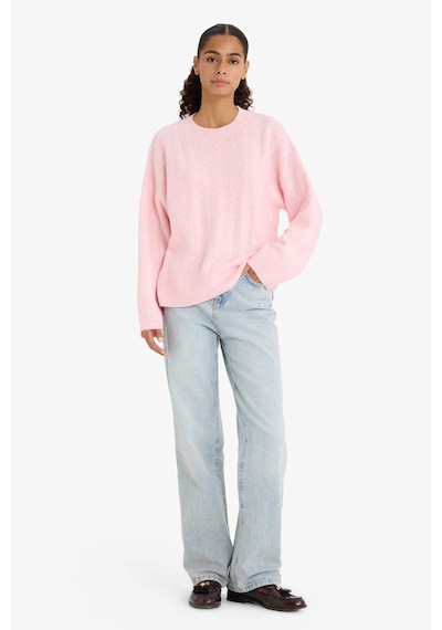 Defacto Oversize Geniş Kalıp Bisiklet Yaka Triko Kazak F3894ax25wnpn344 Pembe